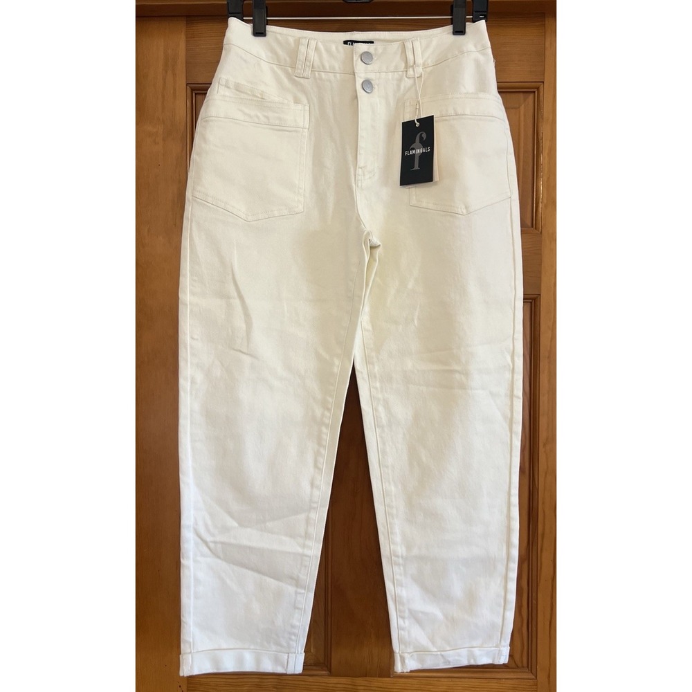 Flamingals Women's White Pants Sz Small Cuffed Hem